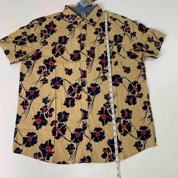 Hurley Men's Shirt L Button Front Hawaiian Stretch Shirt Tan Floral Print L - Picture 4 of 8